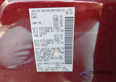 2020 Infiniti Qx60 Luxe Awd z USA, uszkodzony, nr VIN 5N1DL0MM5LC518514